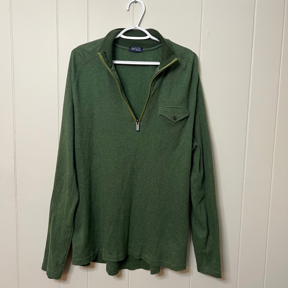 MADE by Cam Newton Men's Green Heathered 1/4 Zip Pullover Pocket Sweatshirt 2XL